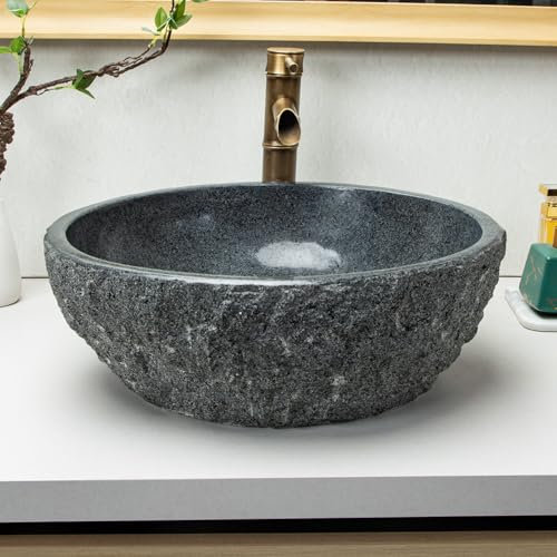 Lavelli da bagno con superficie scolpita a mano pura al 100%, lavelli in pietra grigio scuro - Lavelli vanità maculati neri, lavandini personalizzati, stile rustico