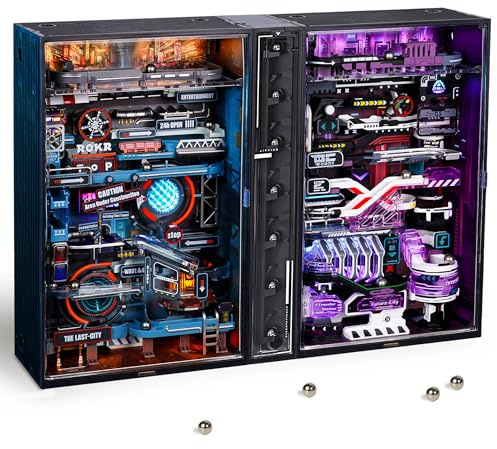 ROKR Marmorlöpning 3D-pusselmodellkit för vuxna för att bygga den sista staden och framtiden staden pack spelinställning nörd presentidé parallell värld (MR01S + MR02S)