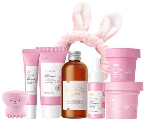 Sakura Face Care Set, ansiktsvård presenter till kvinnor, skönhetspresenterset rituals presentset kvinnor, körsbärsblommor hudvårdsset (8 st, körsbärsblomma)