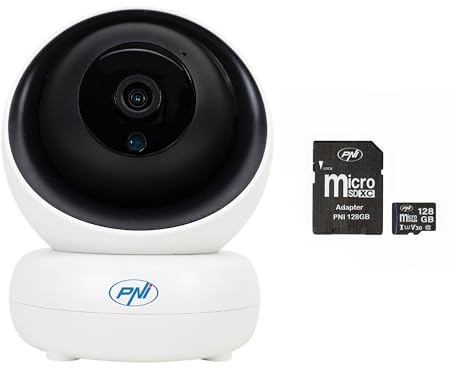 PNI Pacchetto Telecamera di videosorveglianza IP735 3Mp con IP P2P + Scheda di memoria MicroSD 128 GB con adattatore SD