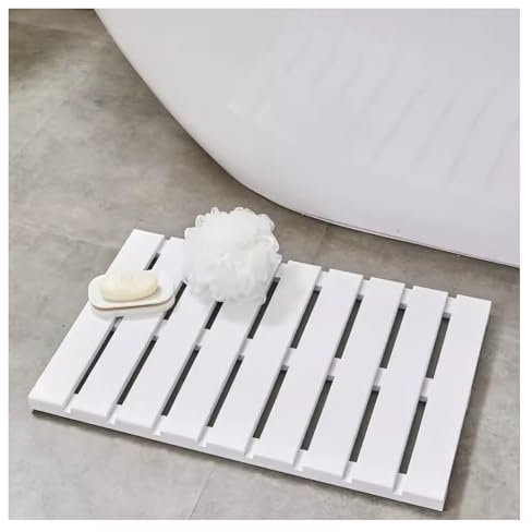 Badematte, Bambus-Duschmatte for die Innendusche, natürliche Badezimmer-Bodenmatte, Holzlattenpolster, rutschfeste, wasserdichte Badematten, Pool, Spa, Sauna, Whirlpool(White)