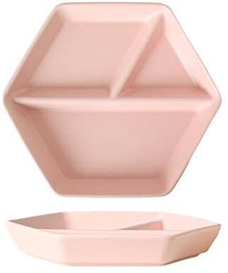 Windmilne Platos Divididos Plato Redondo de Cerámica para Adultos Platos para Servir Platos de Cena Divididos (Rosa 23x3.5cm)