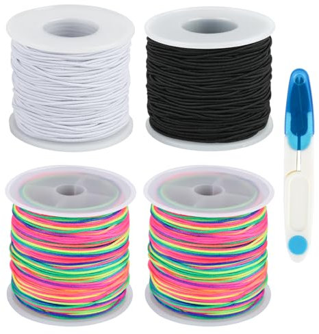 JIANGZHIB 4 Rollen Gummiband für Armbänder, 1mm Elastische Faden Perlenschnur, Nylonschnur für Armbänder mit U Schere, 50m Jede Elastisches Band für DIY Handwerk Schmuckherstellung