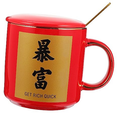 OFFSCH Taza De Té Chino Con Tapa y Cuchara Cerámica Decorativa Caracteres Festivos y Cómodo Gran Capacidad Durabilidad y Práctica