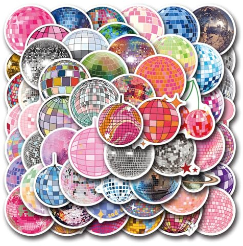 50PCS Disco Ball Waterproof Stickers for Kid Teen Adult,Aesthetic Vintage Disco Ball Party Decoration Water Bottles Laptop Luggage Phone Car Window Bicycle Refrigerator Skateboard