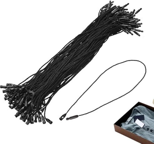 KEQAR 200 Stück Nylon Schnur für Hängeetiketten, Einwegpreis, Nylonschnur mit Schnappverschluss, zum Anbringen von Etiketten, Sicherheit Befestigung, Haken Schnur für Produkt Kleidung (Schwarz)