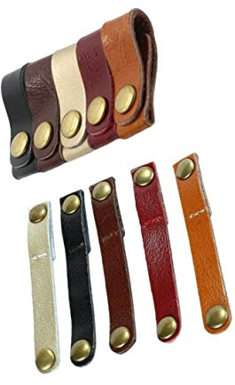 POPETPOP 10pcs Leather Data Cable Organizer and Earphone Winder Set, Mixed Size (9x1.2cm 6.3x1.6cm), Cord Organizer Clips for Home and Office Cable Management