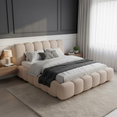 Juskys Polsterbett Catania - Modernes Bubble Design, gepolstertes Kopfteil, stabile Kontruktion- 180 x 200 cm - Beige