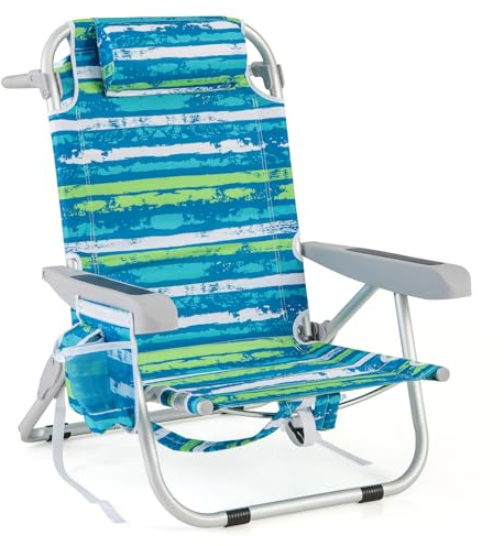 GOPLUS Silla Playa Plegable, Carga 150 kg(Verde+Azul,1)