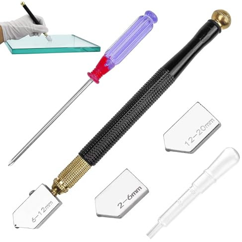 Coupe-verre, coupe-verre, coupe-verre pour verre épais, coupe-verre, avec 3 têtes de coupe en métal dur, convient pour couper du verre épais (2 mm - 20 mm)