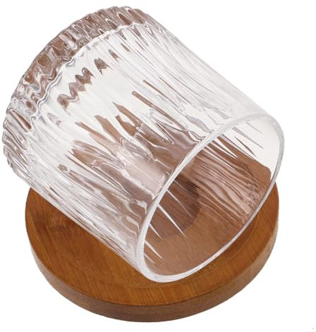KOCKSHION Set 1 di Bicchiere Old Fashioned Rotante per Whisky, 280ml, in Vetro con Base in Legno, Stabile e Antiribaltamento per Pub e Ktv