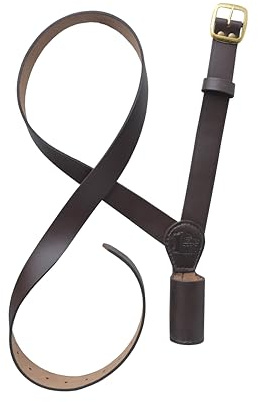 Flag Pole Holder Cross Belt Adjustable Shoulder Strap, Brown Leather Sling with Golden Brass Buckle, Left & Right Shoulder Options, Heavy-Duty Outdoor Military Ceremony Parade