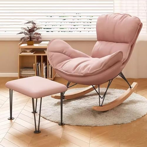 Mid Century Gepolsterter Schaukelstuhl mit Ottomane, bequemer Ledersessel für Kinderzimmer & Wohnzimmer, stilvolles Relax-Sofa für Entspannung und Freizeit