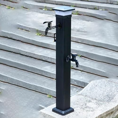 Snaweo Columna de Agua para jardín con luz Solar LED, de aleación de Aluminio, Vertical, con Grifo Independiente y anticongelante.(Black B,79CM/31IN)