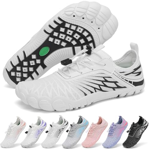 SAGUARO Scarpe Barefoot Minimaliste Donna Scarpette da Acqua Traspiranti Asciugatura Rapida Scarpe da Scoglio Antiscivolo per Bagno Spiaggia Yoga Surf, Bianco, 37 EU