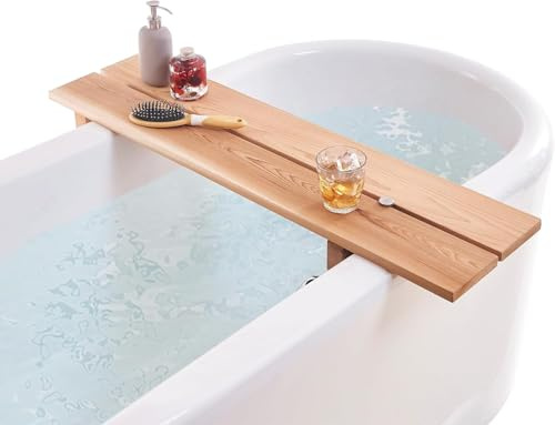 Cedar Wood Bathtub Tray 39 Inch, Adjustable Wooden Bath Tray for Tub, Wood Bath Caddy Tray for Bathtub, Bath Tray Table for Luxury Bath, Embrace Simplicity and Savor Your Soaking Moments