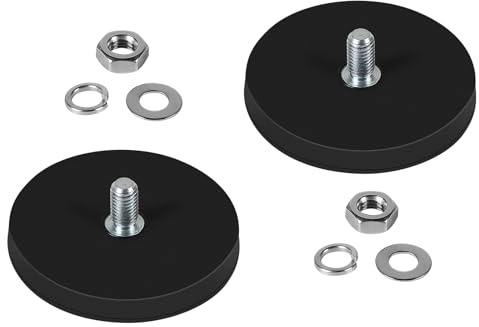 SWAWIS 2 Stück Ø 66mm Neodym Magnete Gummiert mit M8 Außengewinde Gewinde | Runde Magnet, 30kg Tragkraft Magnetsysteme mit Gummimantelm zur Befestigung von Fahrzeugleuchten und -Ausrüstungen