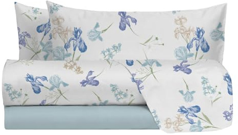 hermet Set Lenzuola Letto Matrimoniale In 100% Cotone Fantasia, Completo Letto 2 Piazze, Lenzuolo da Sopra + Lenzuolo con Angoli +2 Federe, Alice Turchese