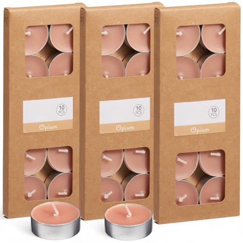 MIJOMA Lot de 3 paquets de 30 bougies chauffe-plat colorées - Durée de combustion de 4 h chacune - Bougies décoratives en carton kraft - Lumière d'ambiance pour la maison et les événements (rose)