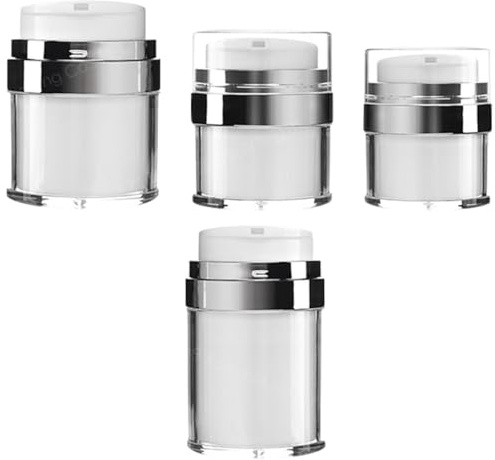 PAMINGONO Lot de 4 Pots à Pompe Airless Rechargeables 15Ml 30Ml 50Ml 100Ml Distributeurs de Crème Cosmétiques sans Air en Plastique Léger Étanches et Réutilisables pour Voyage et Soins