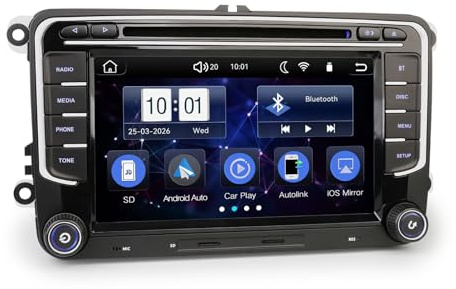 DAB+ Digitalradio Bilradio Linux för VW Caddy MK3/4 Polo 6R Crafter Amarok Transporter T6 Skoda Yeti Navigation CD | CarPlay & Android Auto | WiFi USB Bluetooth 5.1 Kamera CANBus DSP RDS Snabbstart