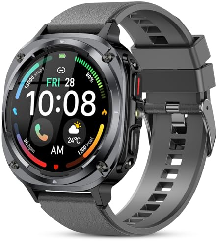 Reloj Inteligente Hombre Militar, 1.45 HD Smartwatch Hombre con Llamadas BT 5.4, 114+ Modos Deportivos, Monitor de Sueño/Podómetro/Pulsómetro, IP68 Impermeable Pulsera Actividad Android iOS, Gris
