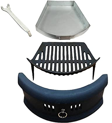 Complete Cast Iron Fire Set. Comprising of Grate Ashpan & Lifting Tool & Bowed Front Fret Black 16