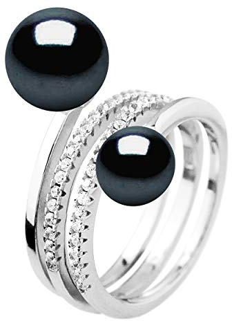 PEARLS & COLORS - Bague Joaillerie Prestige TOI & MOI - Véritables Perles de Culture d'Eau Douce Boutons 7-8 et 9-10 mm - Argent 925 Millièmes - Taille Ajustable - Bijou Femme