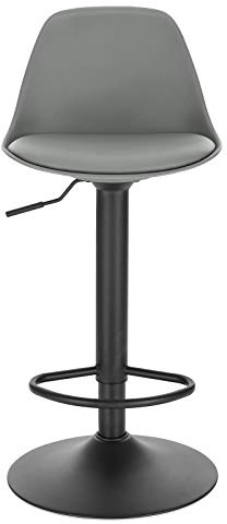 Lestarain 1X Taburetes Alto Cocina Regulable en Altura Taburetes de Bar con Respaldo Cuero Sintético+Plástico Sillas Altas Taburete Giratorio para Estudio, Trabajo, Oficina Gris