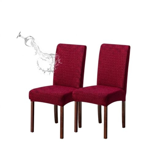 KELUINA Stretch wasserdichte Jacquard mit langem Gitter Esszimmer Stuhlhussen Home Decor, Stuhlhussen für Esszimmerstühle(Weinrot,2 Stück)