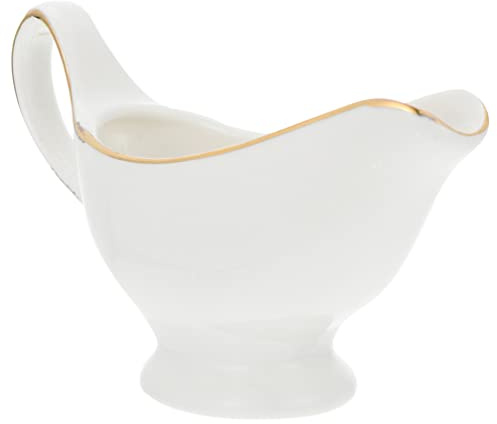 Ceramic Gravy Boat Pourer Dish: Porcelain Creamer Pitcher with Handle Steak Gravy Boat Milk Jug with Gold Trim Condiment Bowl Sauce Dispenser