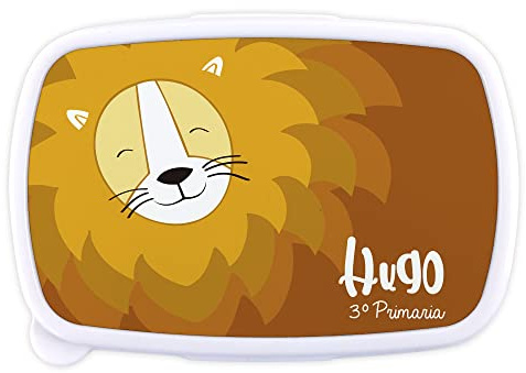 LolaPix Loncheras para Niños. Fiambrera Infantil Personalizada. Caja merienda con Nombre y Curso. Apta para microondas y Libre de BPA, filatos y Metales Pesados. Varios diseños.León Amigo