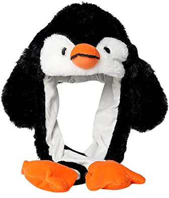 Lustige Tiermütze Plüsch Pinguin Mütze mit Beweglichen Ohren, Drücken der Tiermütze Machen die Ohren Bewegen Spielzeug Geburtstags Weihnachts Geschenk Cosplay Wintermütze Hut für Erwachsene Kinder