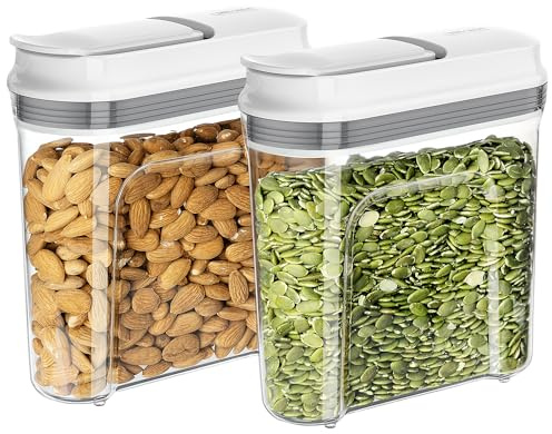MR.SIGA Airtight Cereal Dispenser Set, Storage Containers for Dry Goods, Nuts, Beans, Snacks, BPA Free, 1.3 L / 1.37 Qt, Small, Clear, 2 Pack