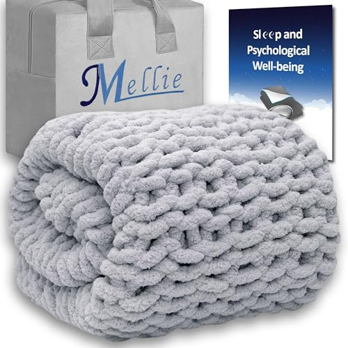 Mellie Luxuriöse Grobstrick-Überwurfdecke, groß, ultraweiches Chenille-Garn, Zopfstrickdecke, Überwurf, maschinenwaschbar, handgestrickt, Überwurf für Sofa oder Bett, 152,4 x 127 cm, Hellgrau