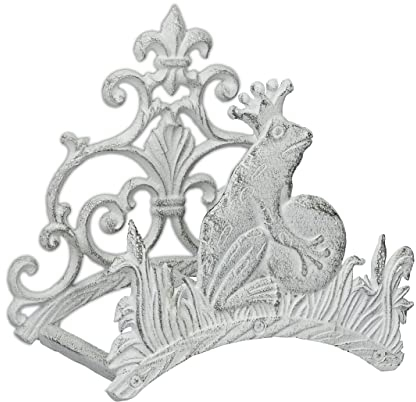 Relaxdays Schlauchhalter, Froschkönig, Gusseisen, antik, Aufhängung für Gartenschlauch, HxBxT: 23 x 24 x 15 cm, weiß