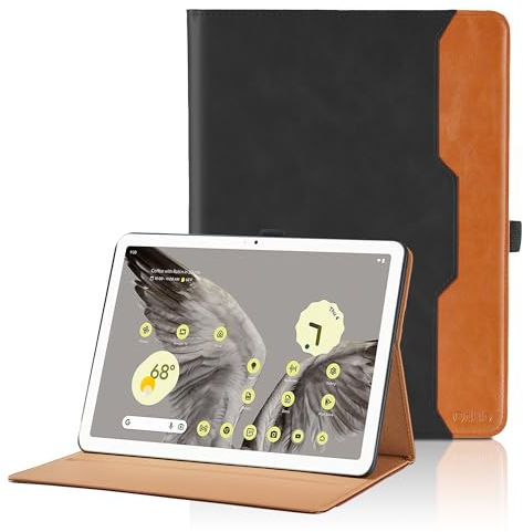 Hülle für Google Pixel Tablet 2023 11 Zoll, Business PU Leder Schutzhülle, Multi-Winkel Ansehen Folio Case Dokumentschlitze und Stand Funktion für Google Pixel Tablet 2023 - Schwarz