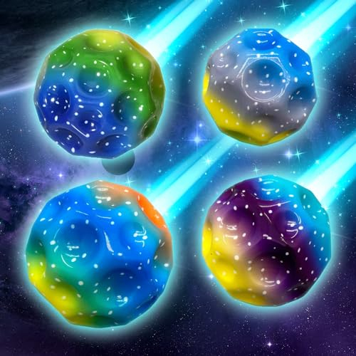 JINZUNRUI Jump Ball, 4 Stück 7cm Hohe Springender Gummiball, Moon Globe Galaxy Mini Jumpball, Bouncy Springball für Kinder