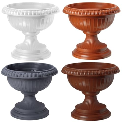pokm toolsmarket - ⌀ 41cm Blumentopf auf Fuß, Übertopf für Blumen und Pflanzen, Rund Pflanzkübel aus robustem Kunststoff, Amphore, Groß Outdoor-Topf - Anthrazit