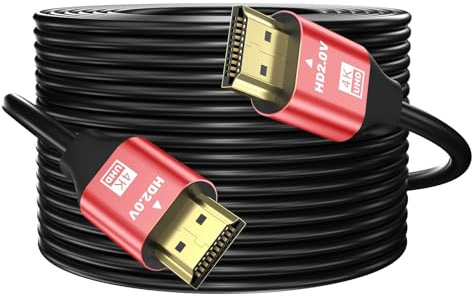grofyllaa 4K câble Hdmi 20M, câble Hdmi 2.0 haute vitesse 4K@60Hz 2K@120Hz, connecteur plaqué or 3D ARC HDCP 2.2 et 2.3 pour HDTV/Blu Ray lecture/projecteurs/ordinateurs portables /PS4/PS5 (Rouge)