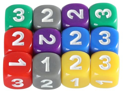 SOUTHJIELING Lot de 12 dés de jeu solides de 13 mm avec grand chiffre, 6 faces en acrylique, dés éducatifs à coins arrondis