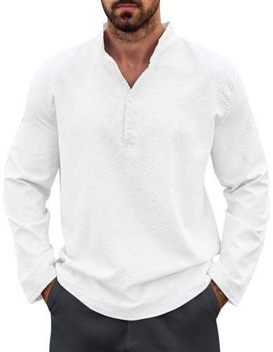 Lishang Camisa de Lin Hombre Manga Larga Camisas Verano Informal Casual Top Camisa de Ocio Playa Color Sólido T-Shirt Suelta Regular Fit Elegante