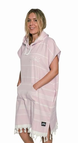 Shiboles – Poncho de Bain Adulte Deniz 100% Coton – Style Serviette Turc peshtemal – Intérieur éponge Absorbant – Doux & Confortable – Idéal Plage, Sport, Douche, Camping – Unisexe (Rose, L/XL)