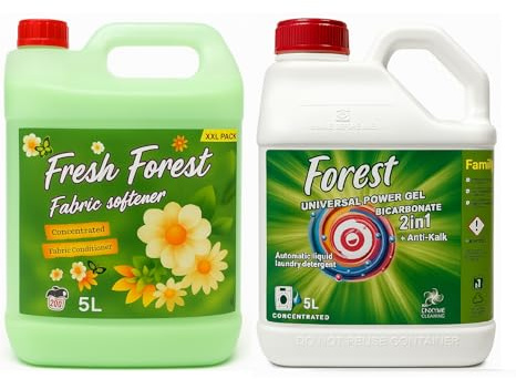 Fresh Forest Universal Power Gel 2in1 Bicarbonate 5L (142W) Concentrated Liquid Laundry Detergent & 5L (200W) Fabric Softener