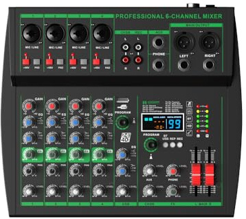 Yamnweo schwarz MW-6 6-Kanal Professional DJ Audio Mixer Tragbarer Controller Mixer mit DSP 99 Preset Effekte für Live-Streaming, Podcasting, Home Party