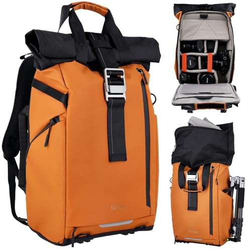 Rollei Fotoliner Ocean Rolltop Kamerarucksack Wasserdicht Fotorucksack Groß Kamera Rucksack mit Laptopfach Stativhalter für DSLR SLR Kameras