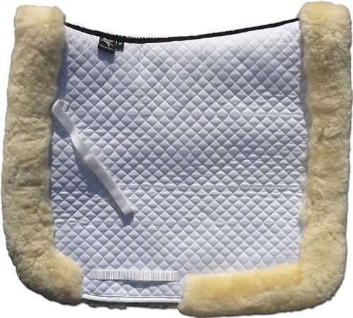 Engel Reitsport Lammfell Schabracke Fully Lined mit Fellkranz SCHABRA3-D-WEI-MED Stoff Weiss Fell med. Dressur (D)