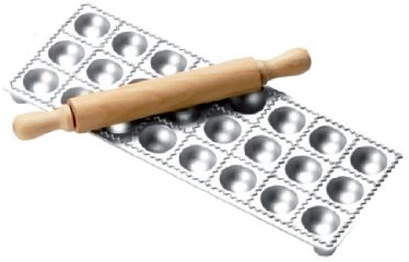 Panetta Casalinghin Alluminio, Stampo per Ravioli con mattarello in Legno, Argento, Piccole, Pezzi