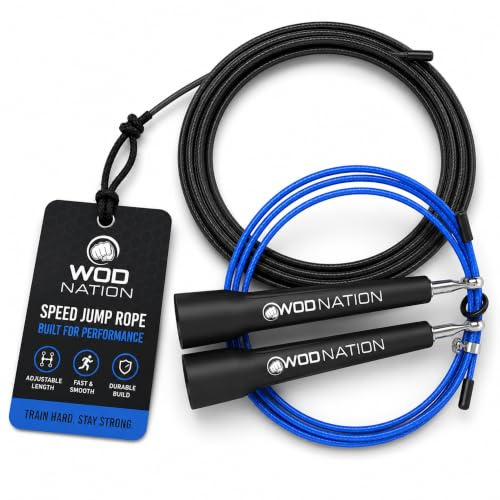 WOD Nation Jump Rope - Black Alloy Steel, Adjustable Length - Speed Jump Rope for Men & Women - Boxing & MMA Home Workout Equipment - Gym Fitness Equipment & Cardio Gear