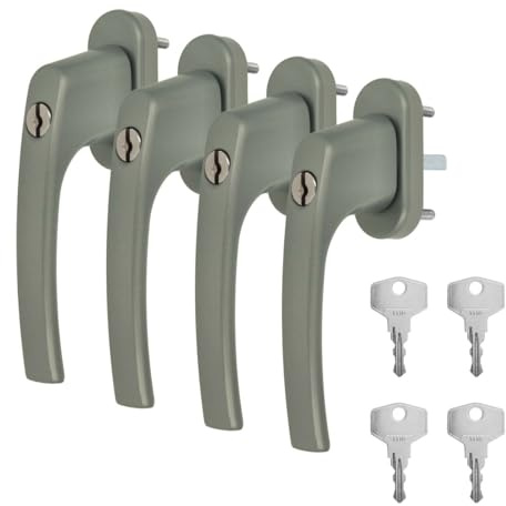 4 x Alu Fenstergriff in Dunkelsilber F9 abschließbar - Stiftlänge 35mm